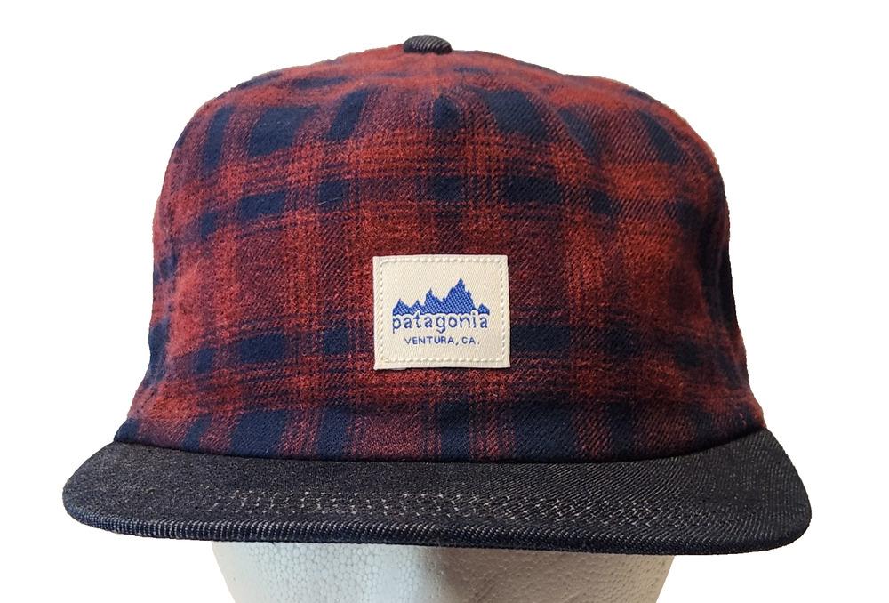 Patagonia Sequoia Red Blue Plaid Range Hat Organic Cotton Snapback OSFM